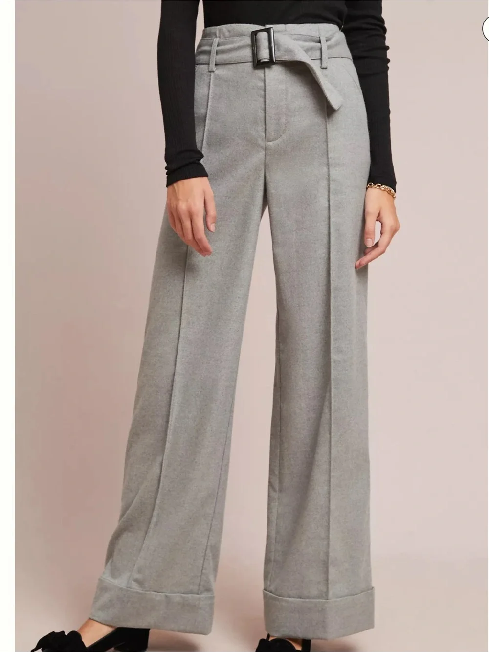 CARTONNIER BY ANTHROPOLOGIE SZ 14 HAYWORTH CUFFED TROUSERS GREY CUFFED WIDE LEG